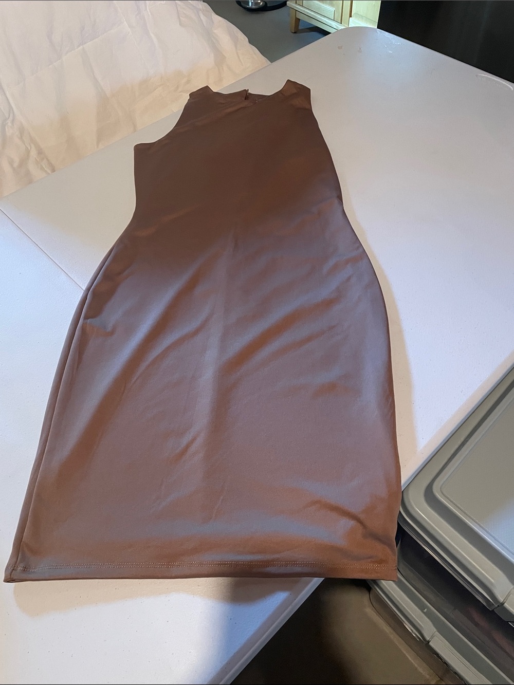 Sleeveless Chocolate Brown Midi Bodycon Dress